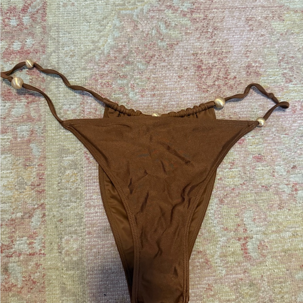 Brown Bikini Bottom with Bead Accents